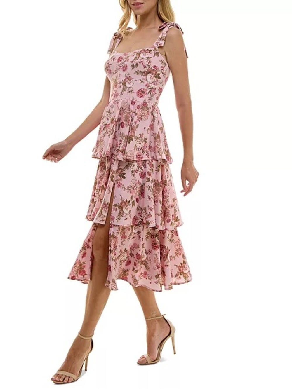 Trixxi Floral Tiered Ruffle Midi Dress